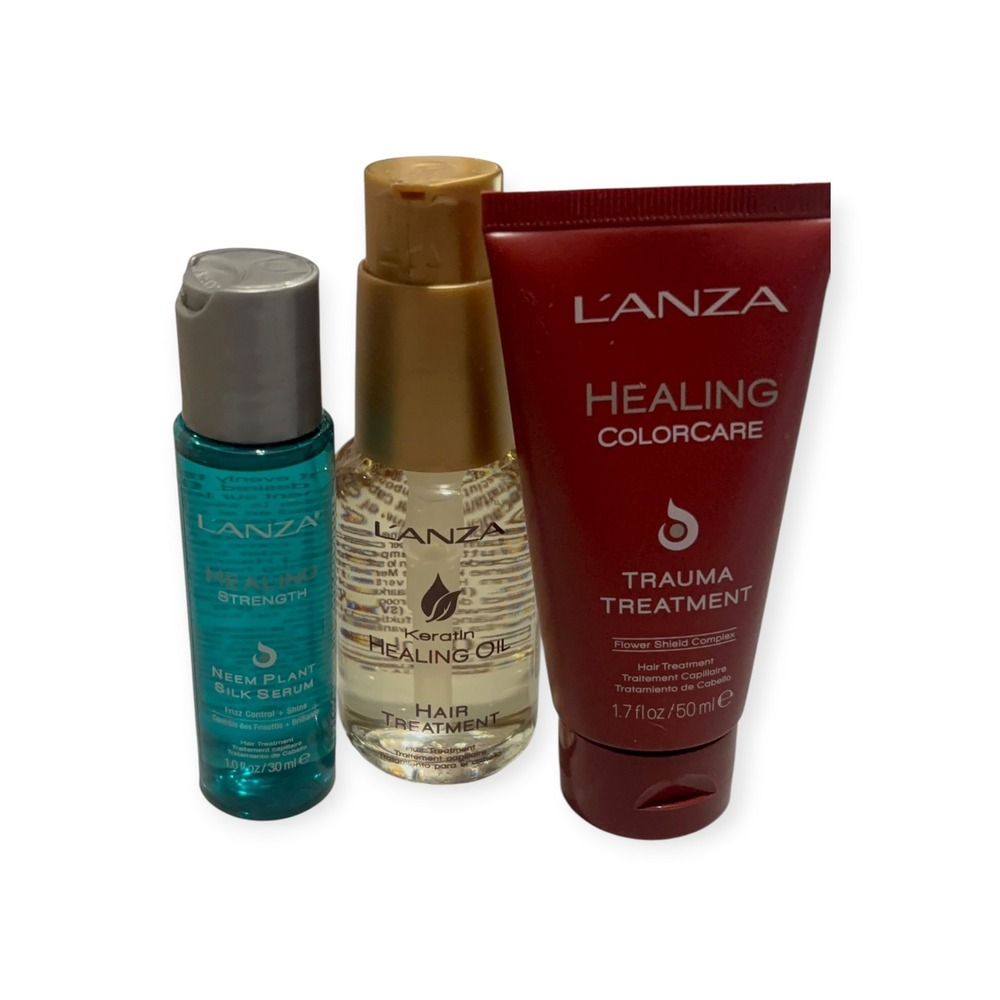 L'ANZA Healing Hair Care Set Keratin Oil Trauma Treatment Neem Plant Silk Serum